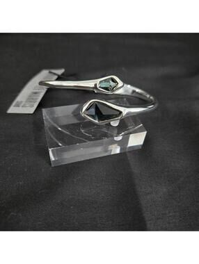 Robert Lee Morris Soho Hinge Bangle Bracelet Silver Tone Faceted Blue Stone